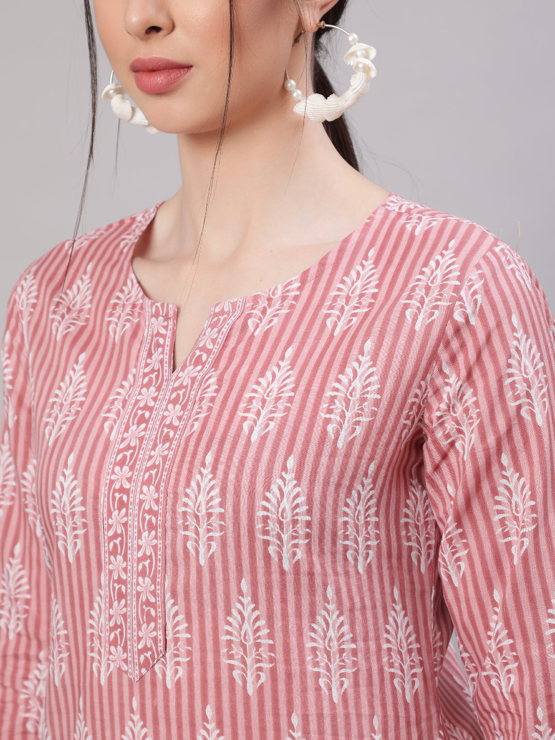 Pink & White Printed Soft cotton Short Kurti Top