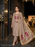 Chiku brown  Banarsi patched Kurti with Palazzo and Banarsi Jacquard Dupatta