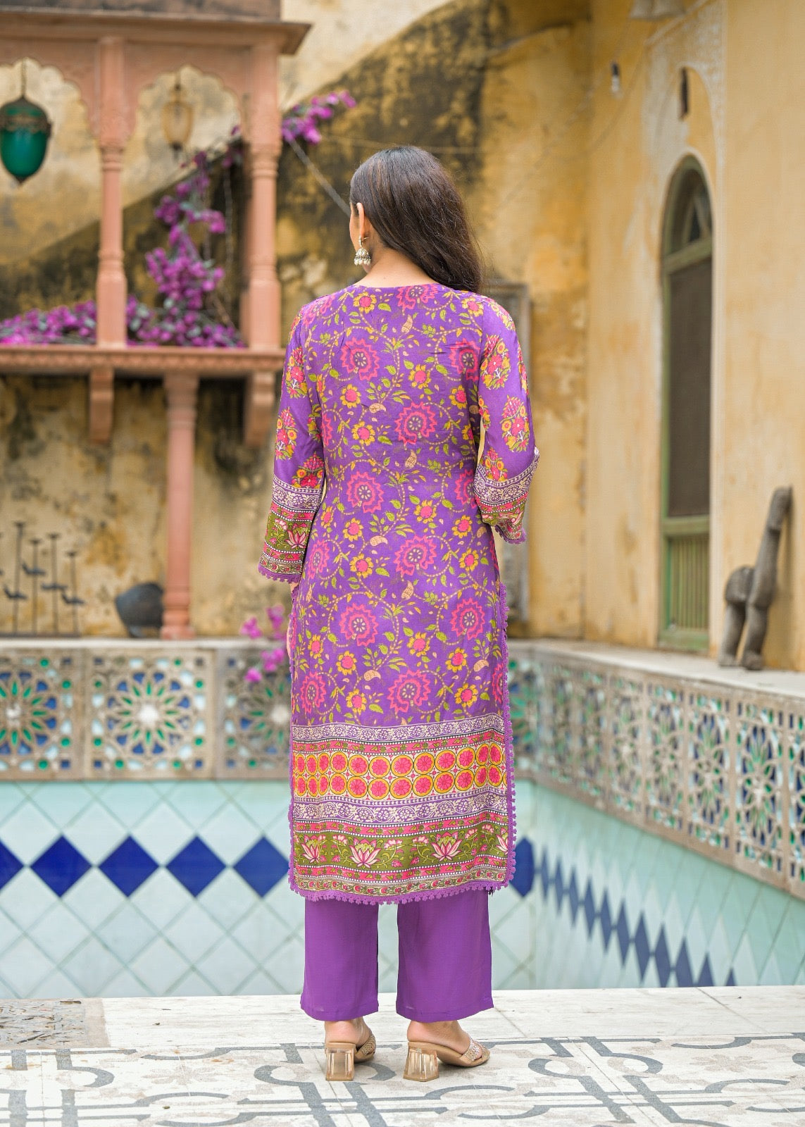 Panel Printed Pure Crepe Silk with Sequins Emroidry Kurti with Pants & Dupatta