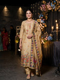 Position Printed Beige Pure Dola Silk with Sequins Emroidry Kurti with Pants & Dupatta