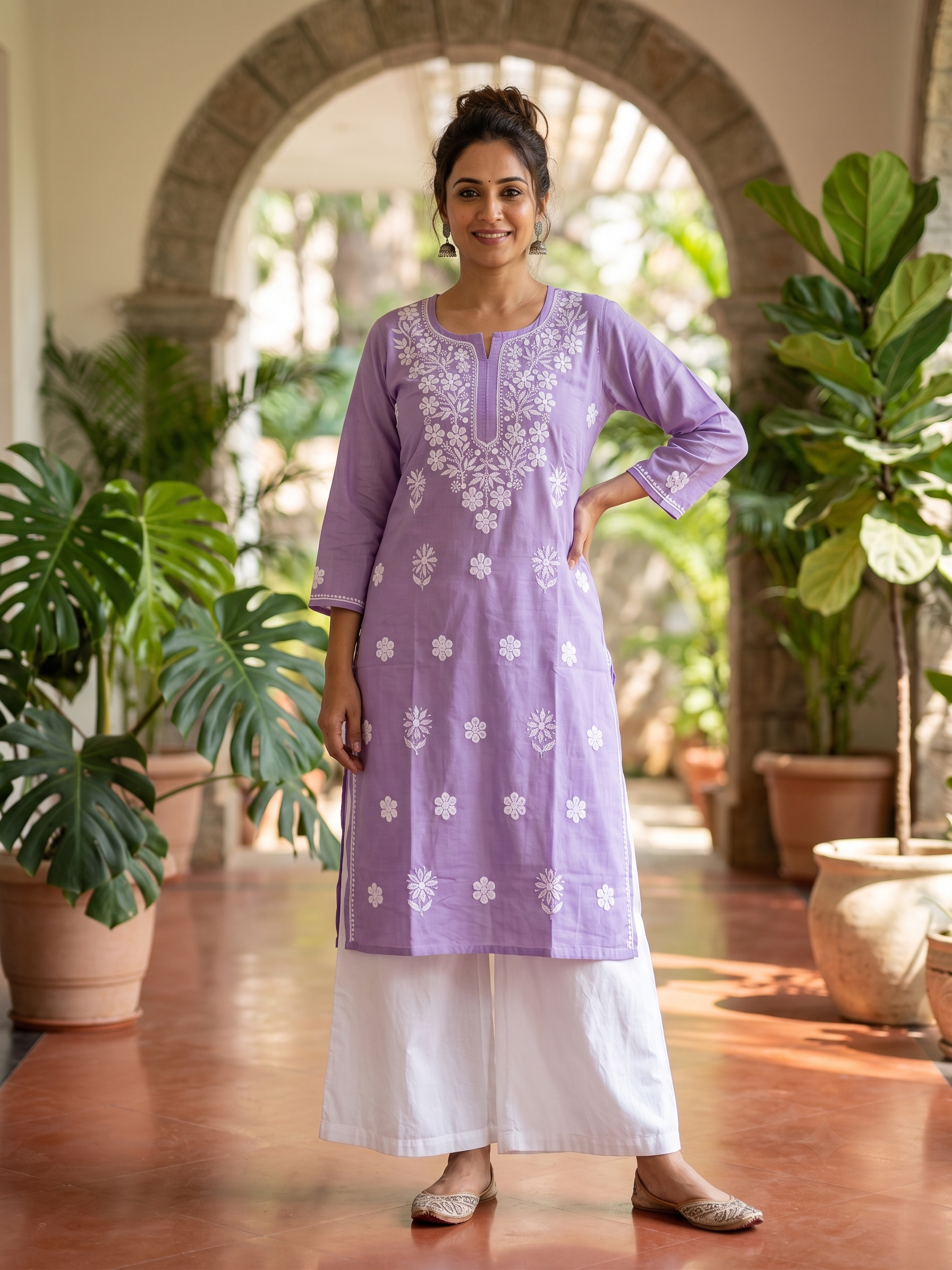DigitalcEmbroidered Rayon Chikankari Medium Length Kurti Top ( Top Only)