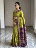 Olive with Wine Border Kalyani Cotton Saree