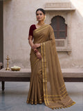 Chikku & Maroon Micro checkered Kalyani cotton saree with Golden zari border