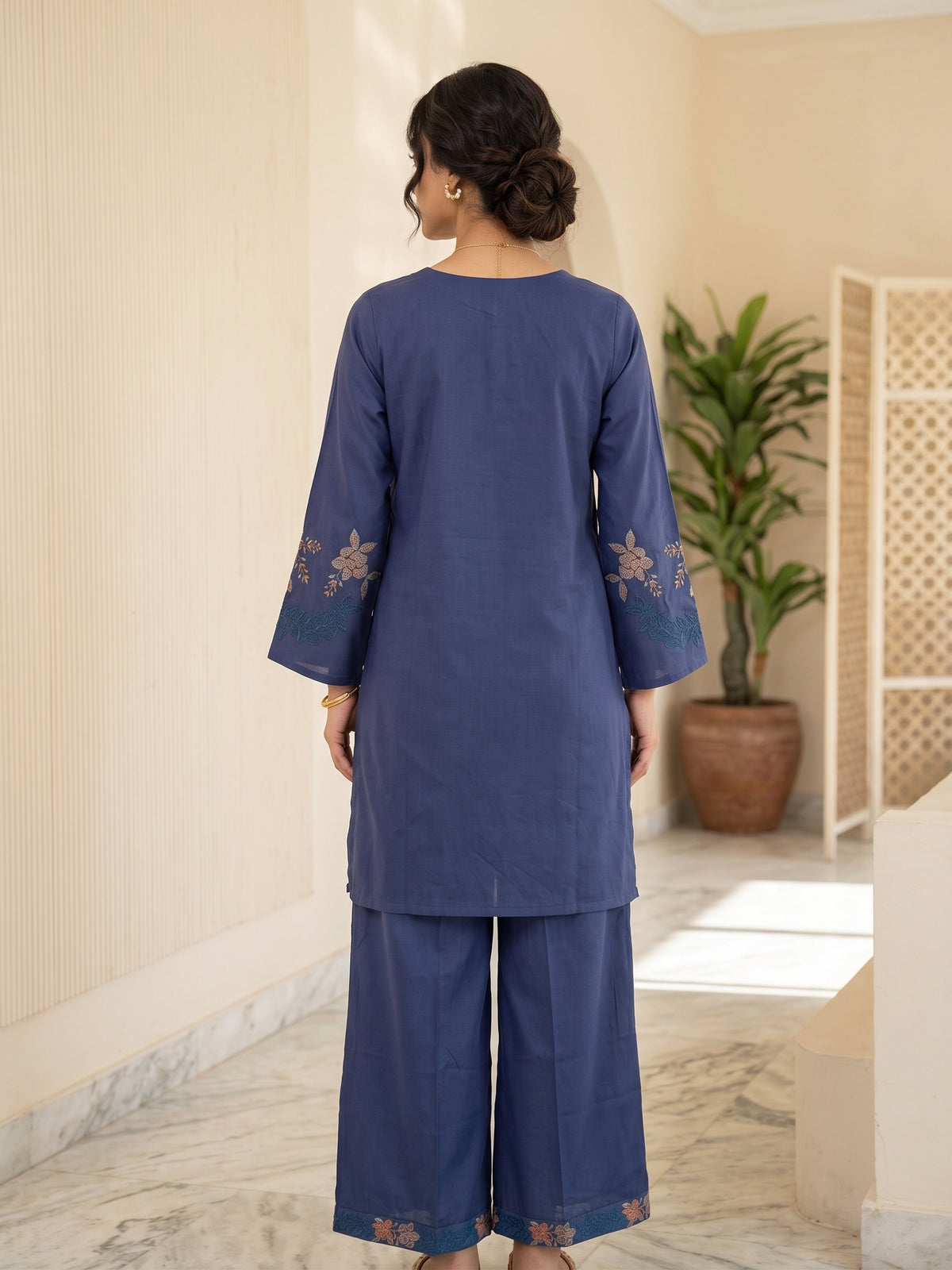 Blue Embroidered Kurti with palazzo Set