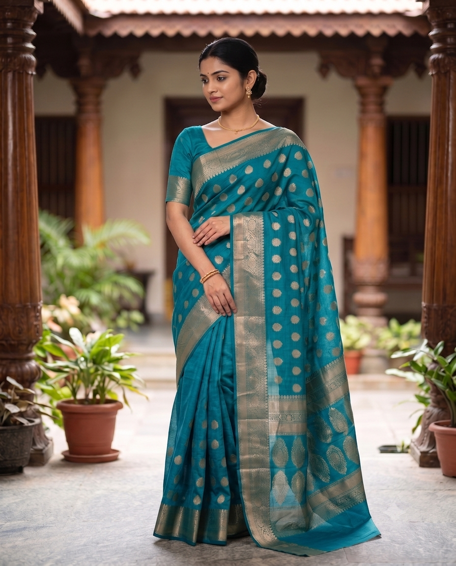 Zari Woven Banarasi Cotton Handloom Saree