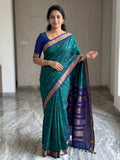 Rama and Violet Border Kalyani Cotton Saree