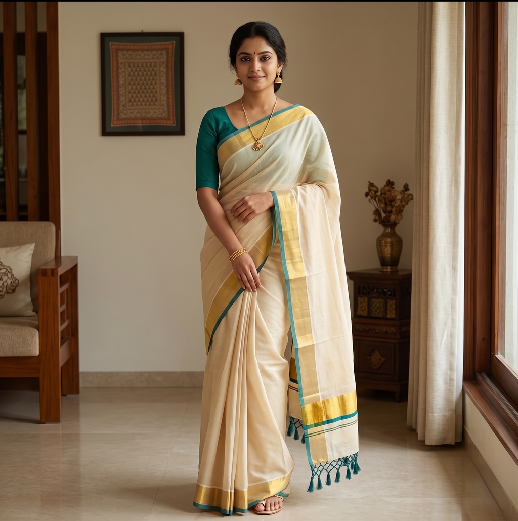 Golden Tissue Saree with Contrast Border