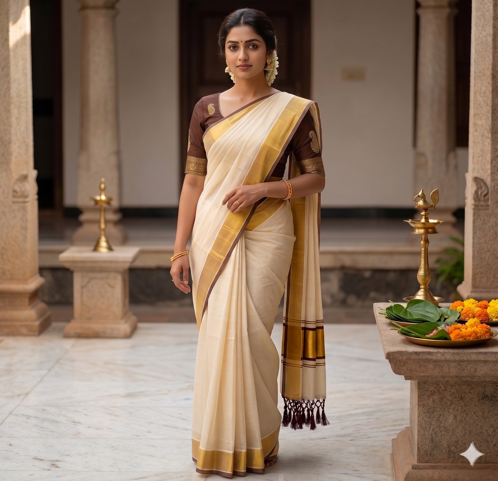 Golden Tissue Saree with Contrast Border