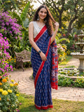 Indigo Red Hand Block Printed Mul Cotton Saree