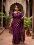 Wine Micro checkered Kalyani cotton saree with Golden zari border