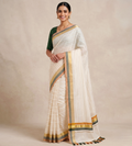 Zari Woven Striped with Muti Border Kerala Cotton Saree