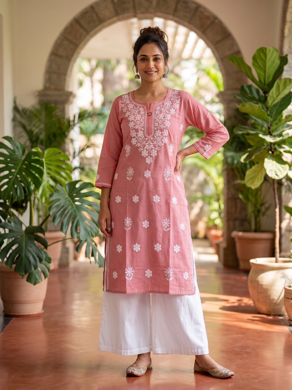 DigitalcEmbroidered Rayon Chikankari Medium Length Kurti Top ( Top Only)