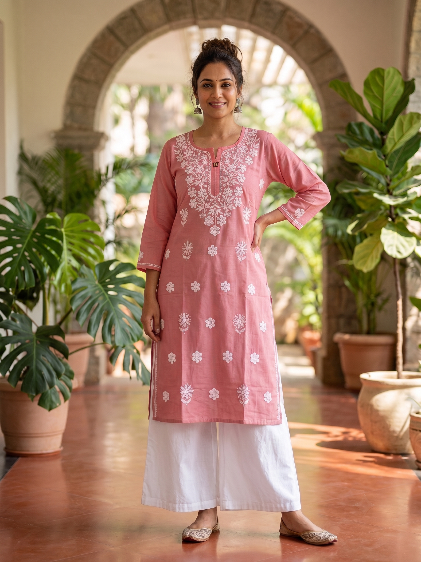 DigitalcEmbroidered Rayon Chikankari Medium Length Kurti Top ( Top Only)