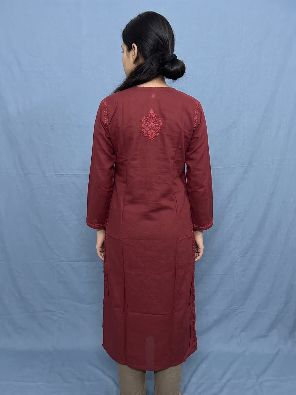 Green Cotton Hand Embroidered Chikankari Kurti Top (Copy)