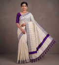 Violet Vertical Striped Tissue Cotton Kerala Saree With Matching Blouse