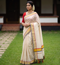 Zari Woven Striped with Contrast Border Golden Tissue Saree