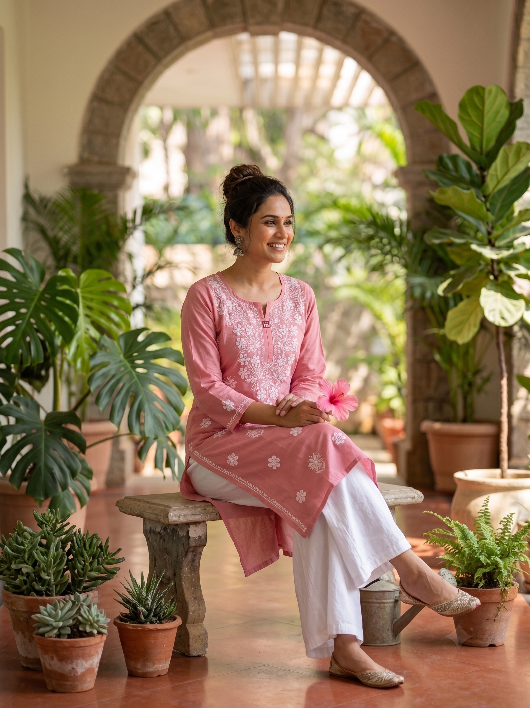 DigitalcEmbroidered Rayon Chikankari Medium Length Kurti Top ( Top Only)