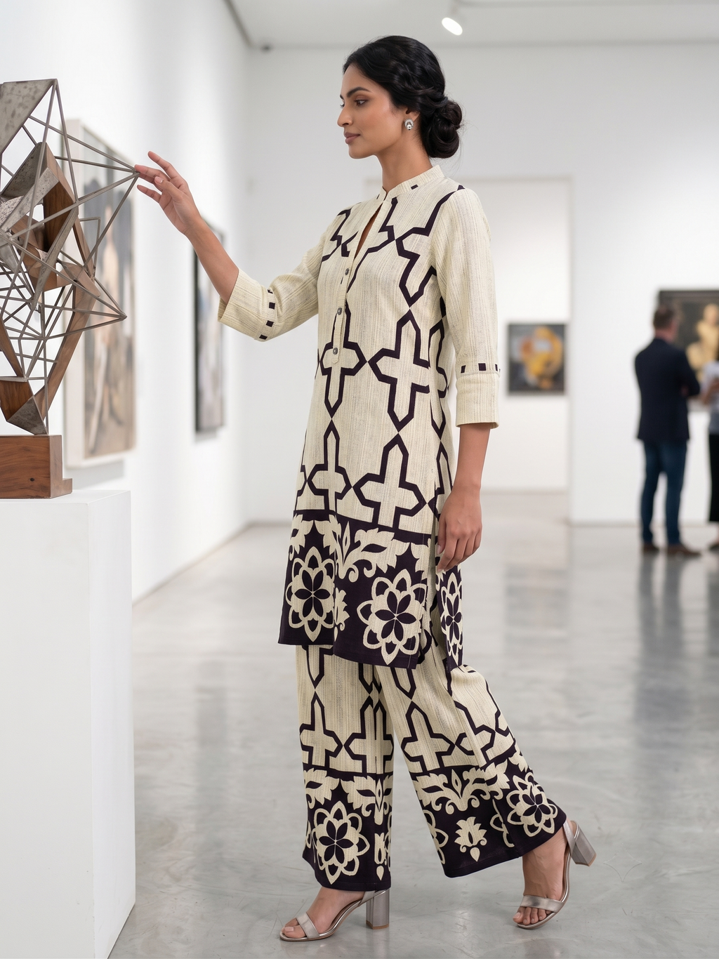 Black Off White Geometric Printed Rayon Co-Ord Set