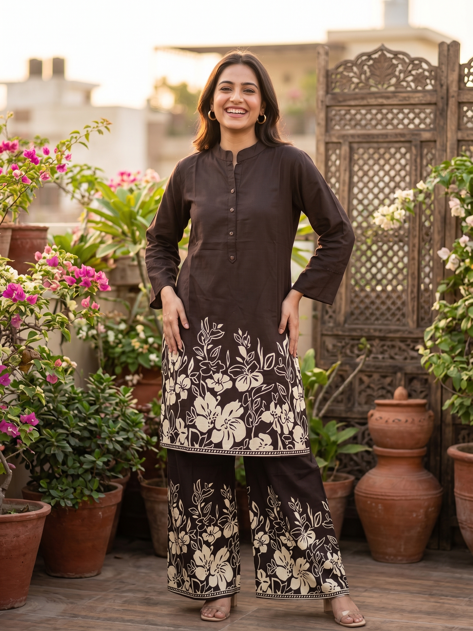 Black Floral Printed Soft Rayon Co-Ord Set