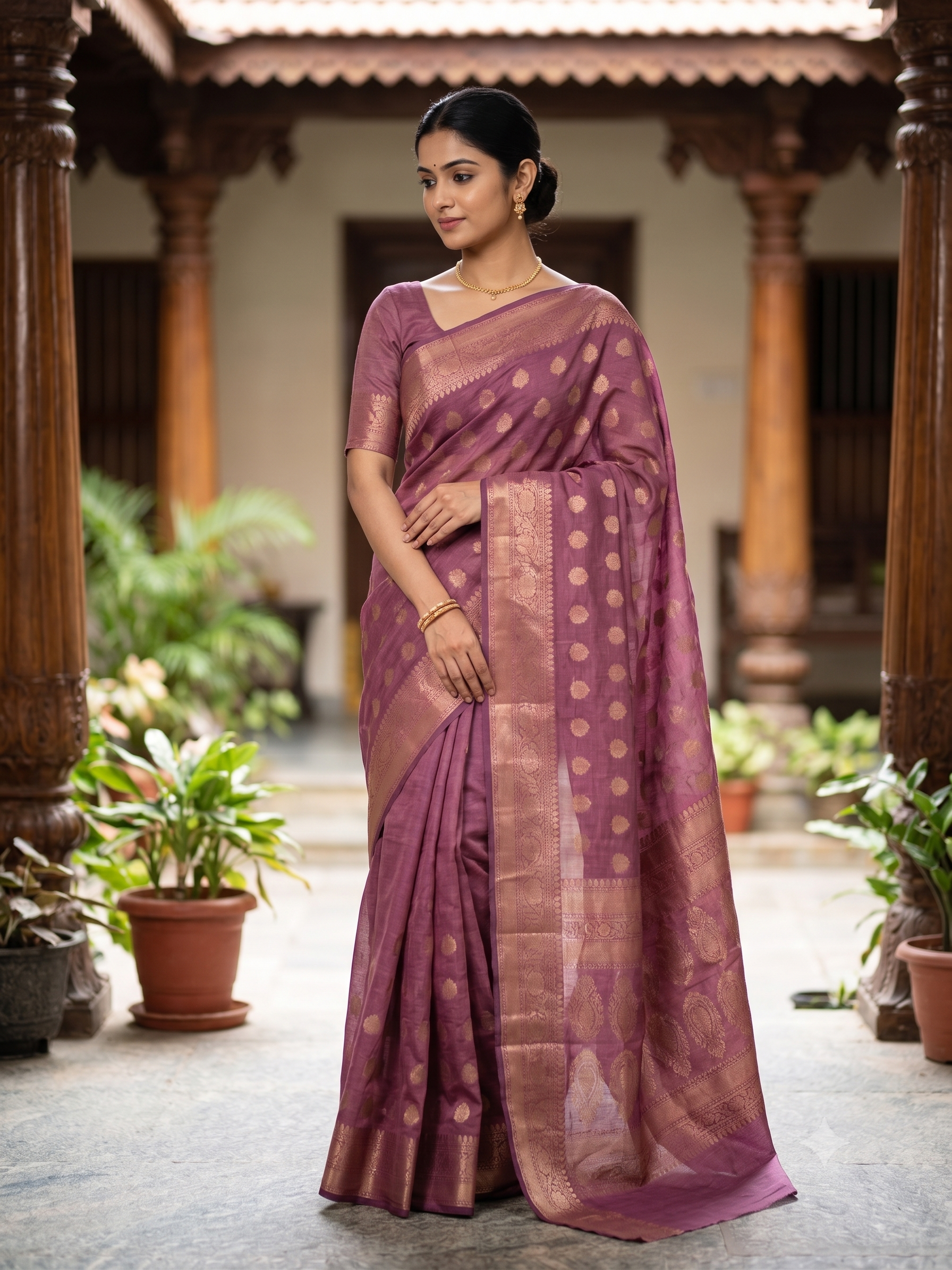 Zari Woven Banarasi Cotton Handloom Saree