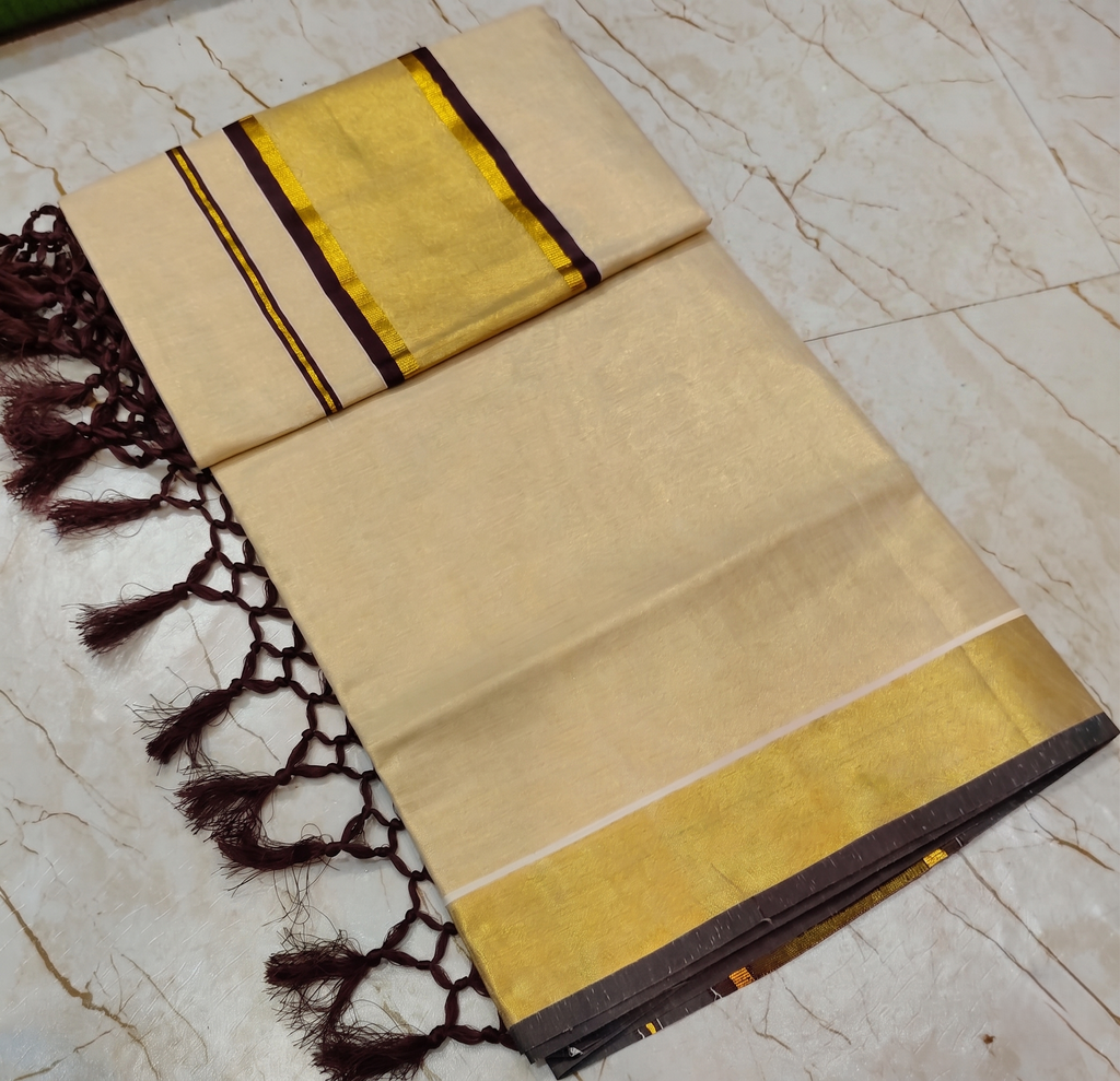 Golden Tissue Saree with Contrast Border