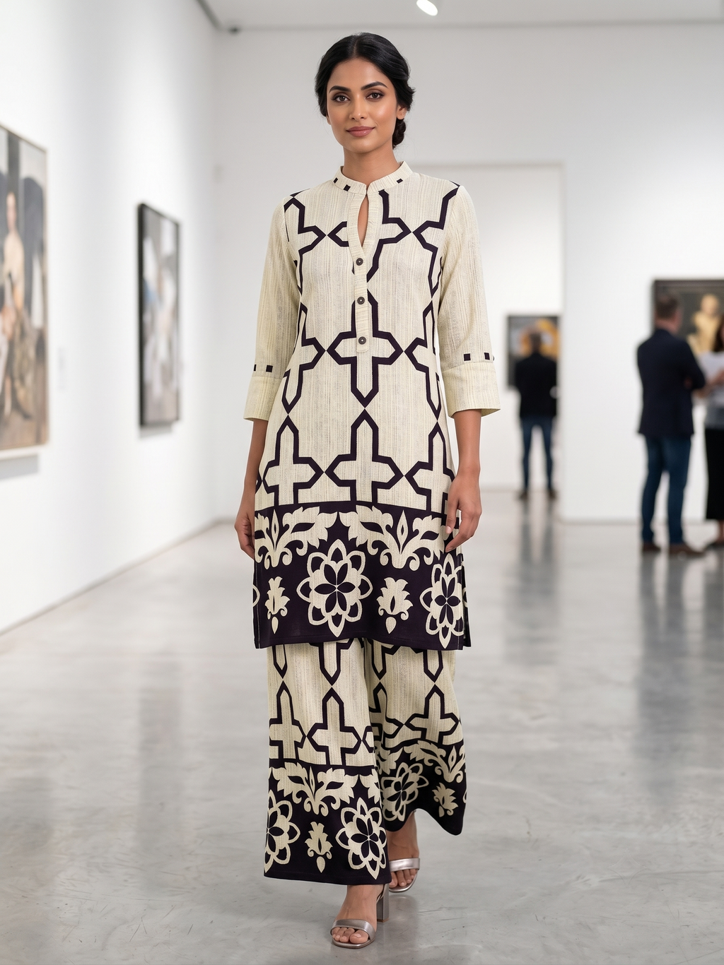 Black Off White Geometric Printed Rayon Co-Ord Set