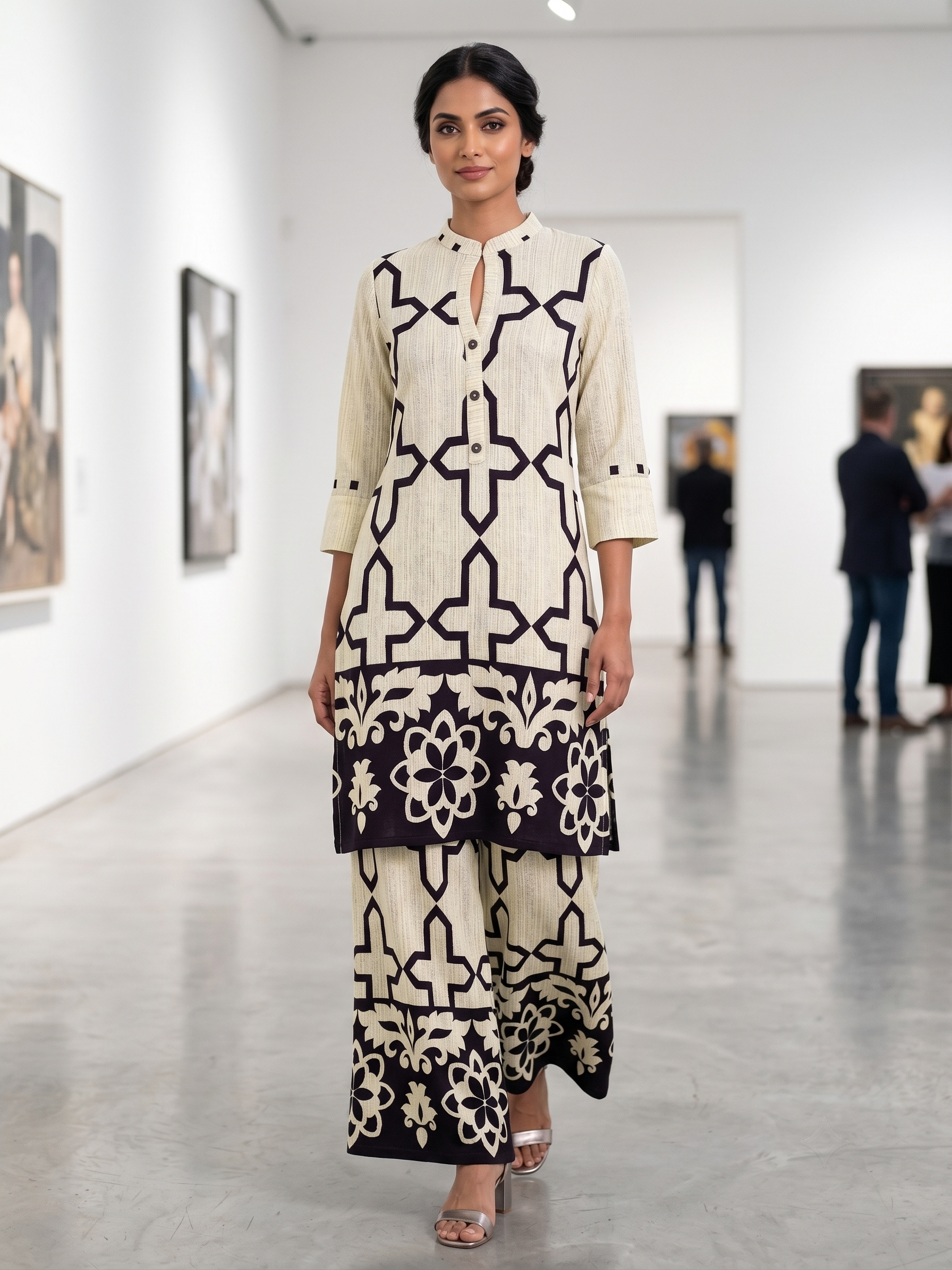 Black Off White Geometric Printed Rayon Co-Ord Set