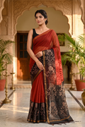 Maroon Black Hand Block Printed Kota Doria Saree