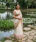 Floral Printed Kerala Cotton Saree with Zari Border