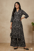Black Floral Printed Rayon Co-Ord Set