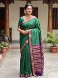 Bottle Green with Purple Border Kalyani Cotton Saree