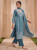 Rama Printed Embroidery Soft Cotton Kurti Set