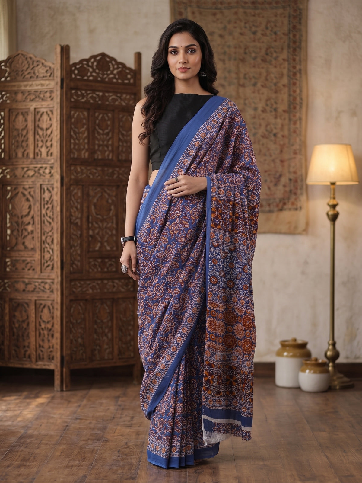 Multi Hand Block Printed Mul Cotton Saree