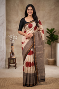 Polka Dot With Checkered Design Pure Chanderi Silk Saree