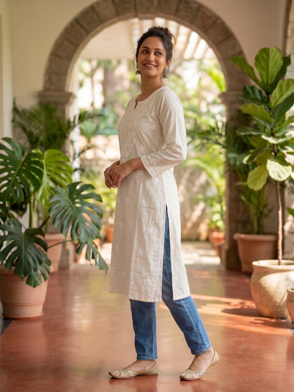 DigitalcEmbroidered Rayon Chikankari Medium Length Kurti Top ( Top Only)