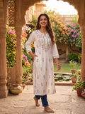 Ivory with Multi Thread Hand Embroidered Chikankari Kurti Top