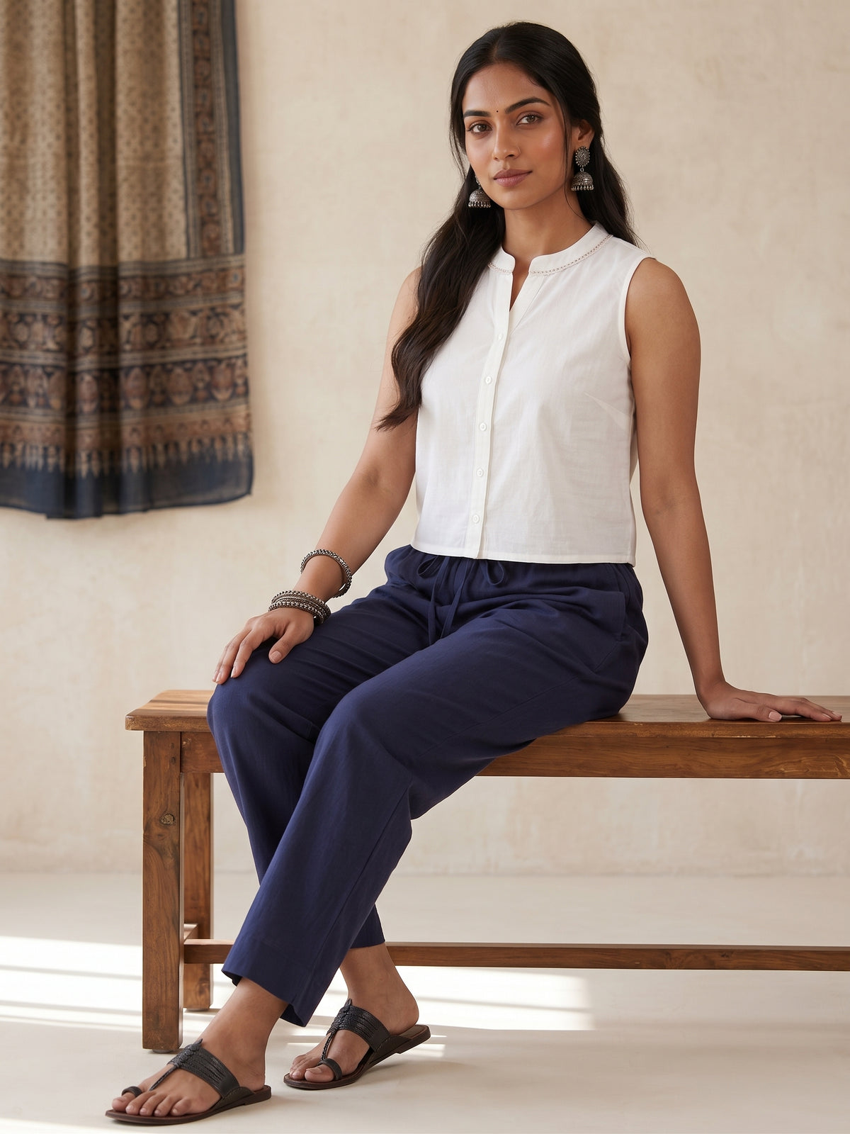 Navy Blue Cotton Pants