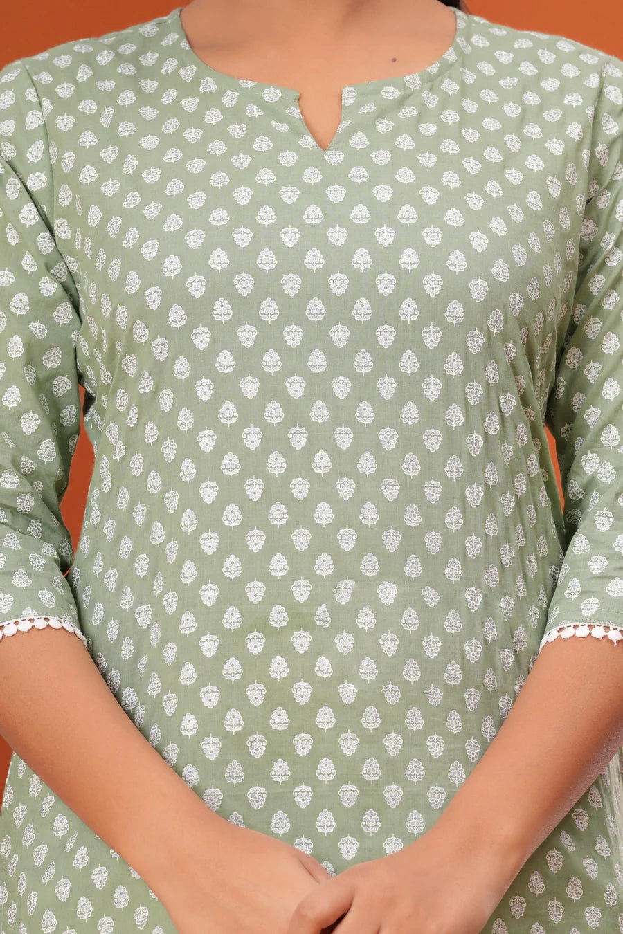 Pista Green Printed Cotton Short Kurti Top