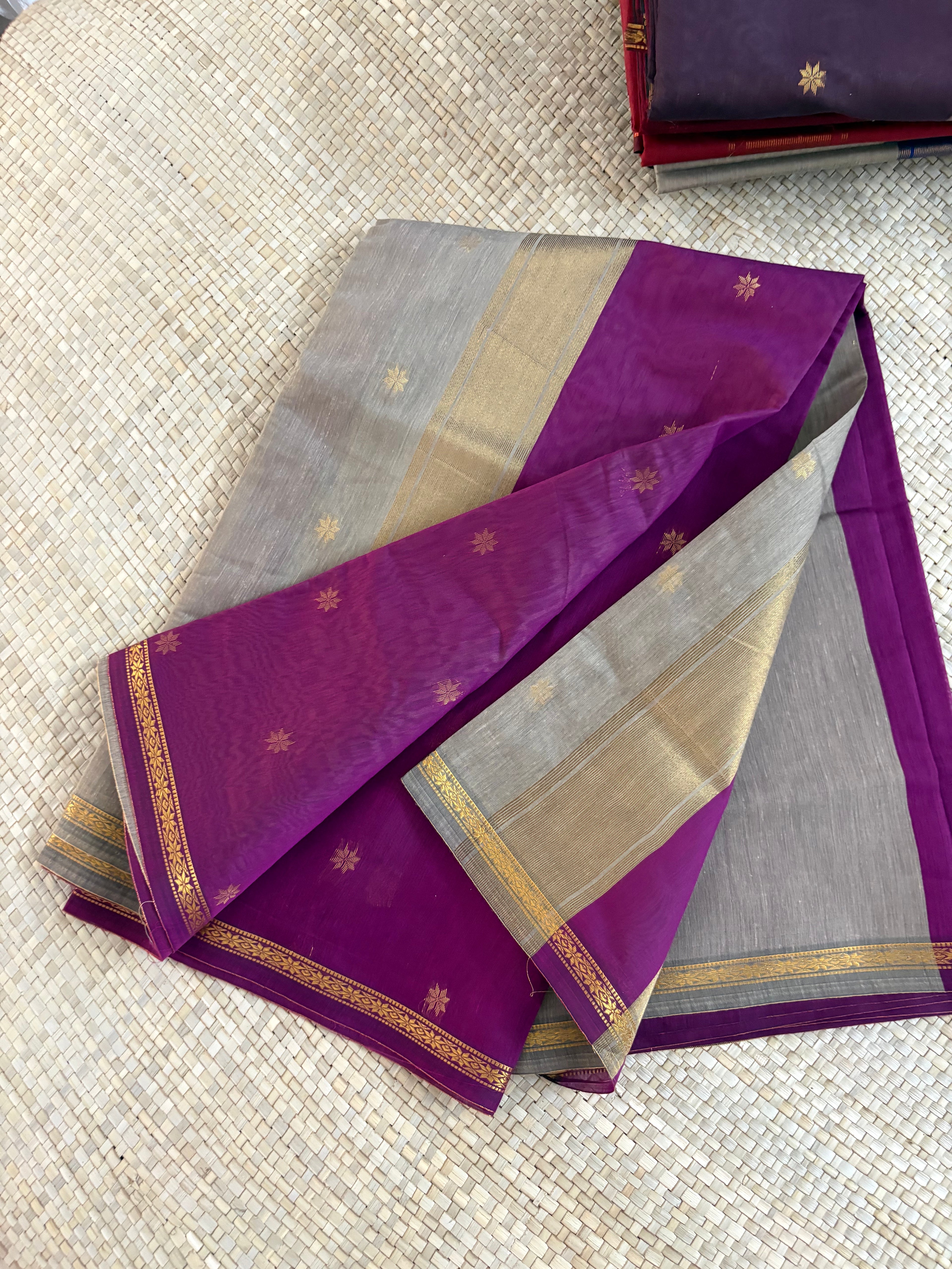 Purple & Grey  Maheswari cotton Saree
