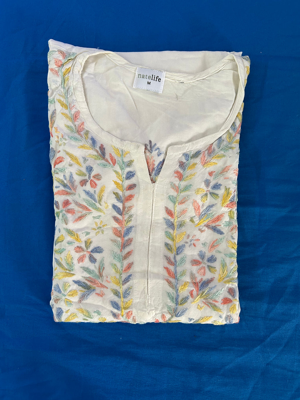 Ivory with Multi Thread Hand Embroidered Chikankari Kurti Top