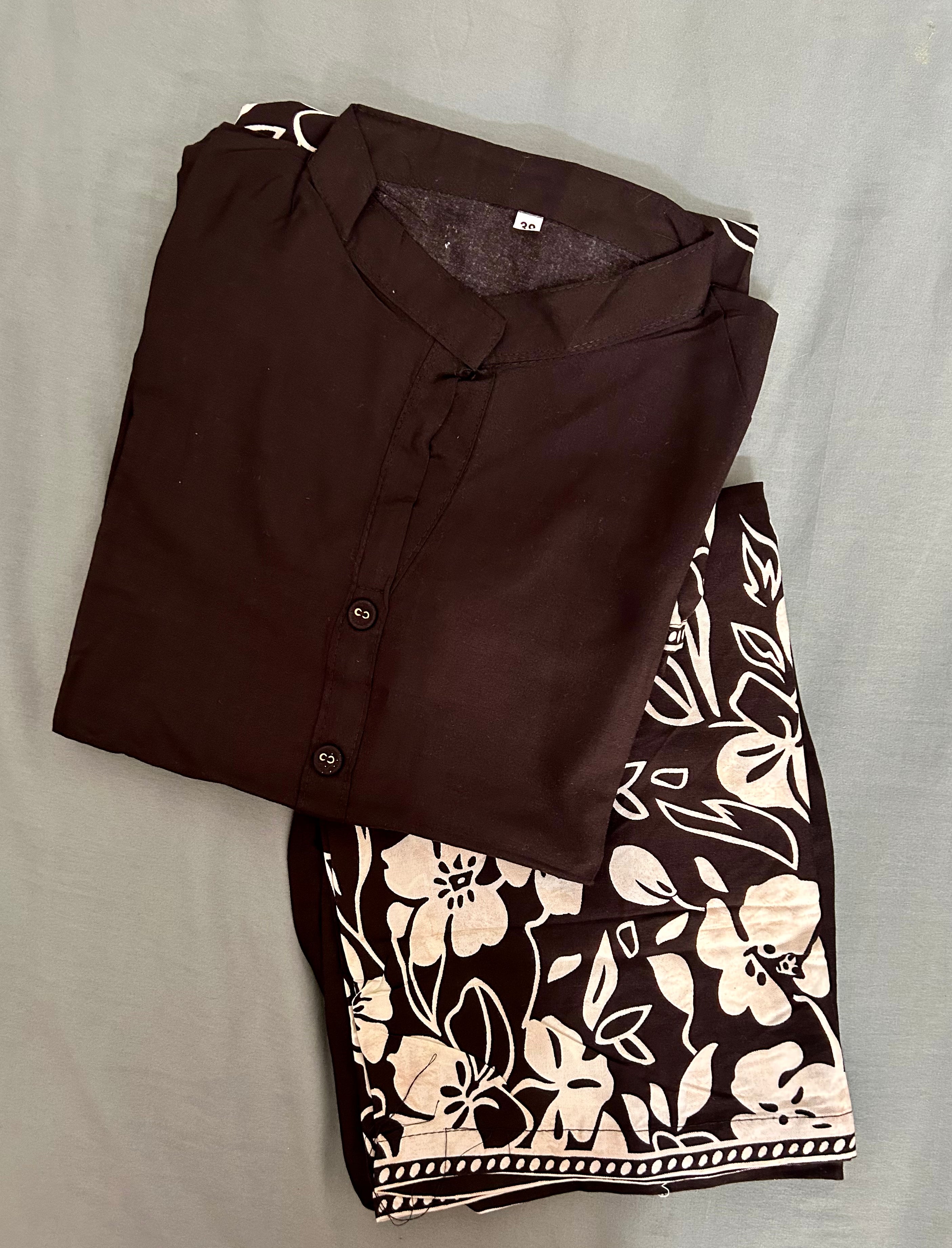 Black Floral Printed Soft Rayon Co-Ord Set