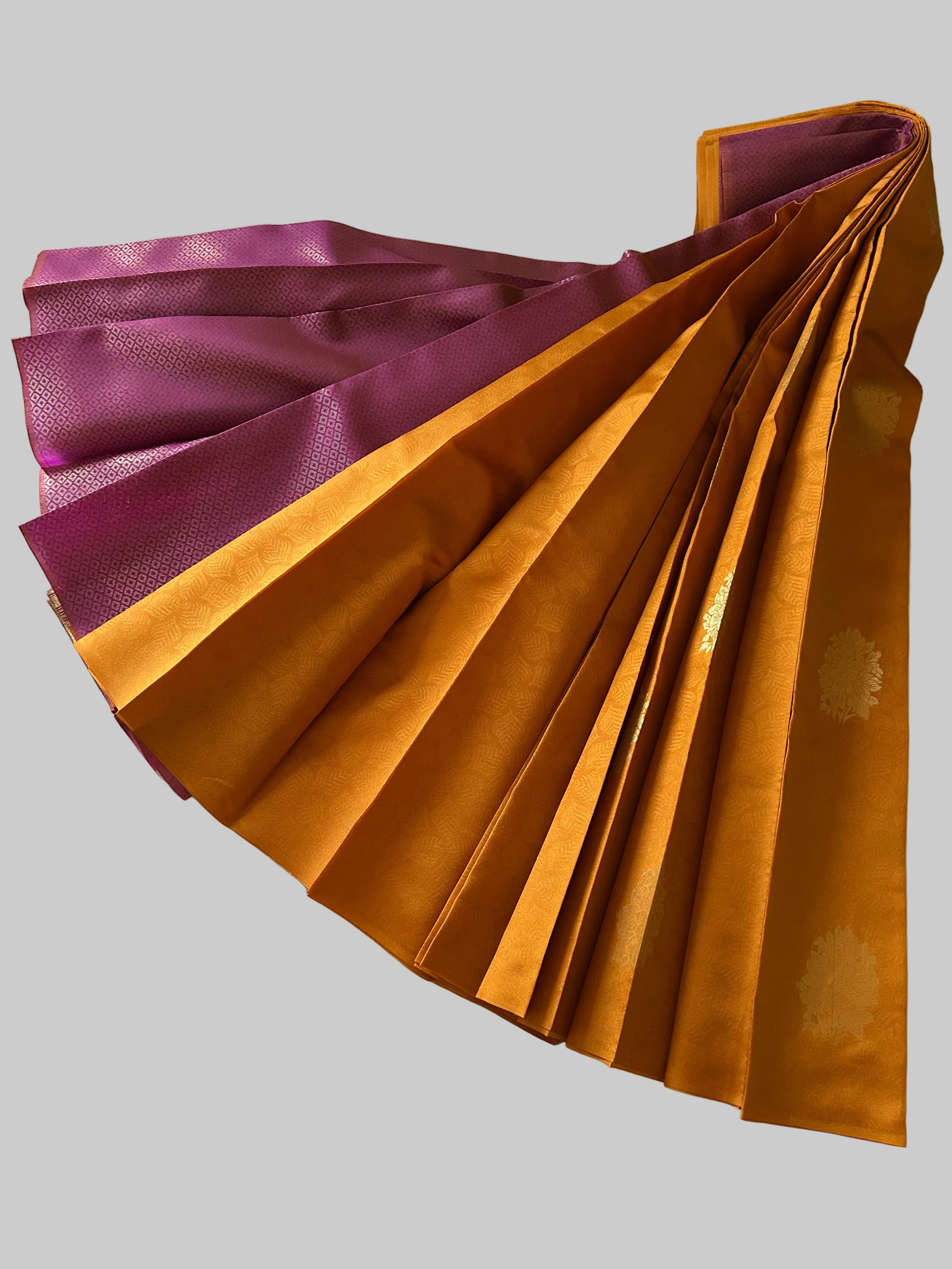 Golden Yellow Pink with golden zari Buta and Pallu Soft Silk Saree