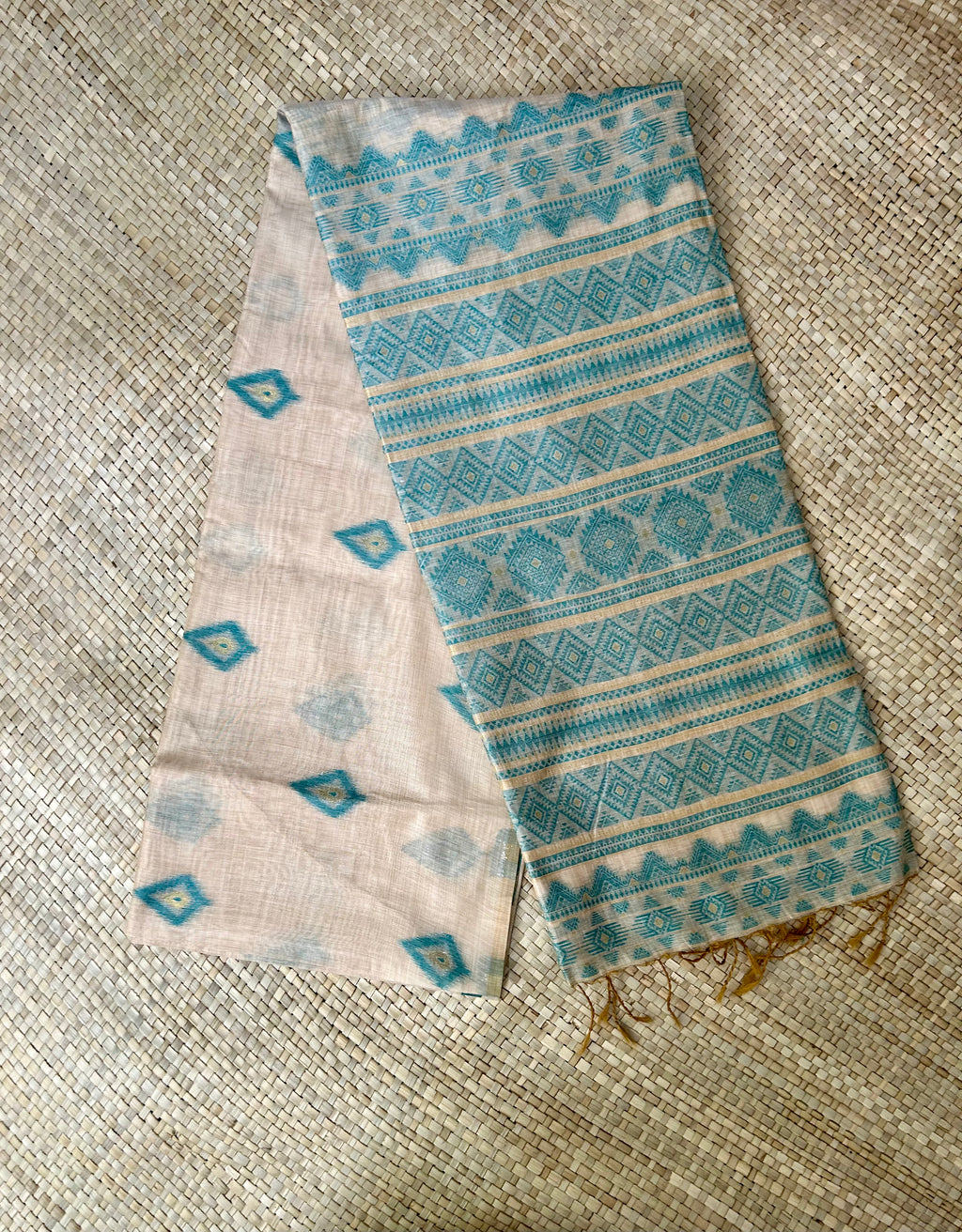Beige Printed Jute Linen Saree