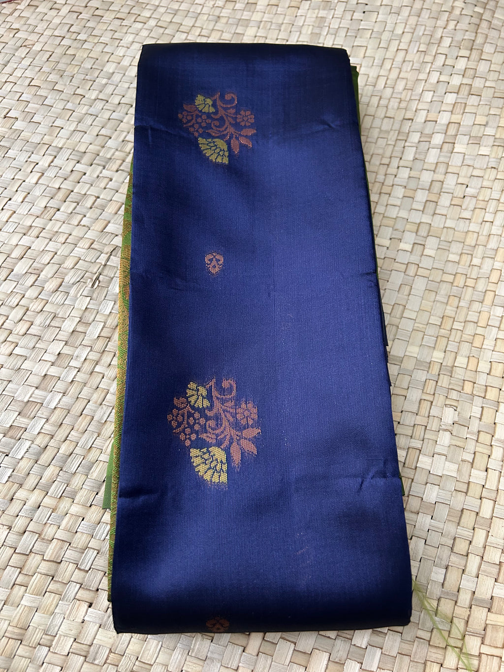 Peacock Blue green with golden zari Buta and Pallu Soft Silk Saree