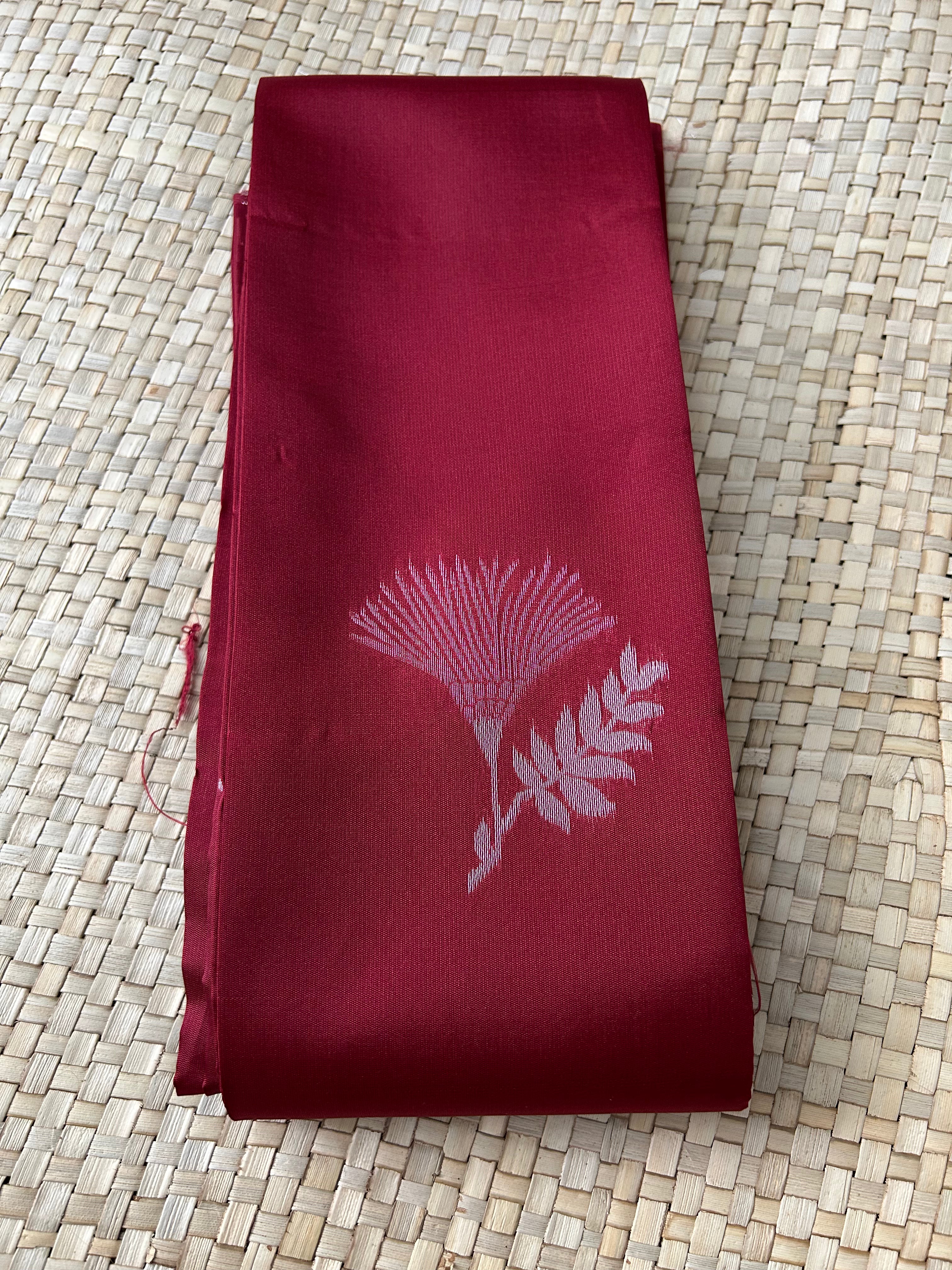 Maroon with Silver zari Floral Buta and Pallu Soft Silk Saree