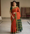 Orange with green Border Kalyani Cotton Saree