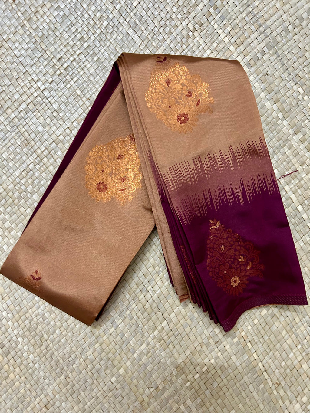 Brown & Wine with Copper Zari woven Pallu Semi Silk Saree