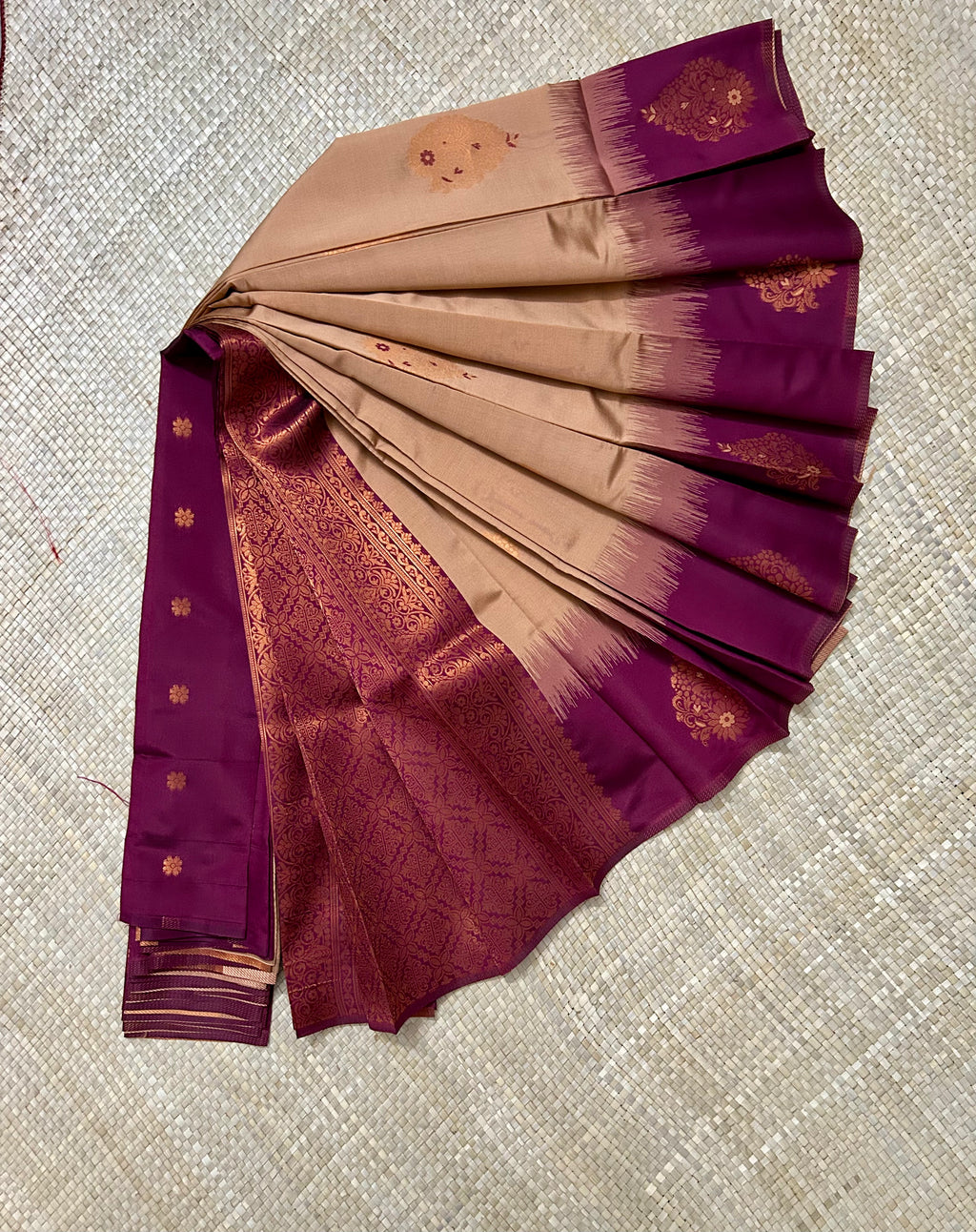 Brown & Wine with Copper Zari woven Pallu Semi Silk Saree