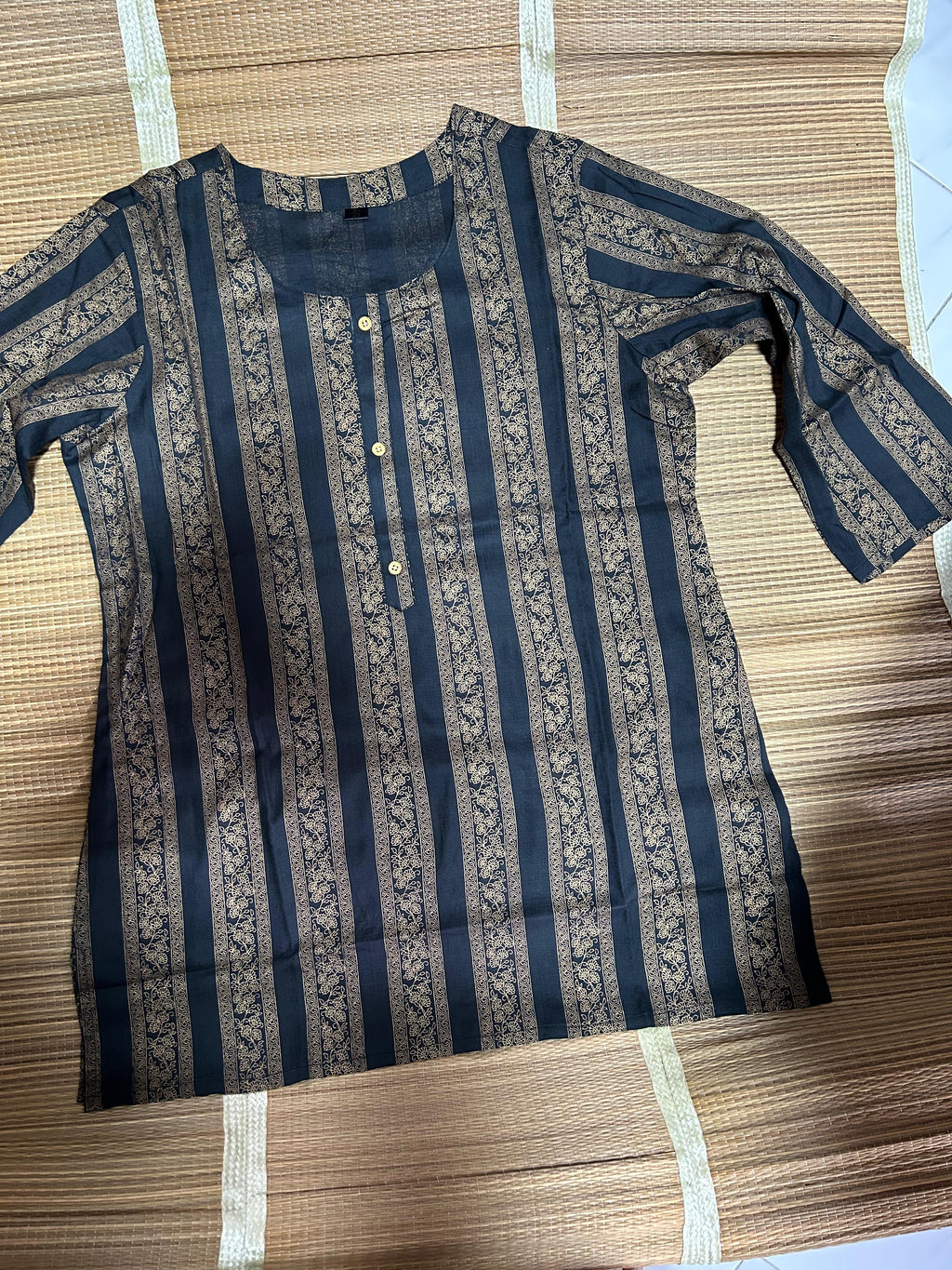 Black Gold foil Printed Cotton Short Kurti Top