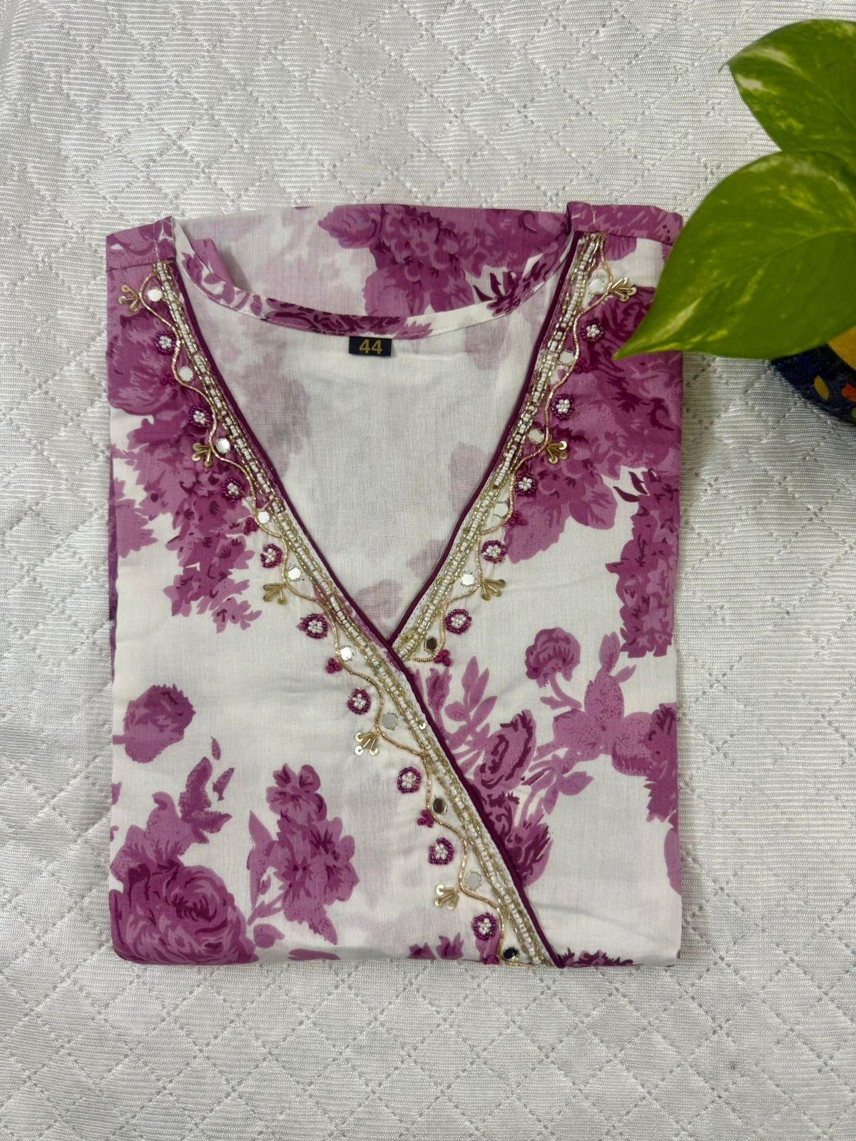 Lavender Floral Printed Soft Cotton Peplum Top